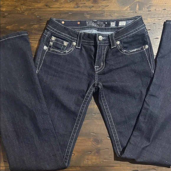 Miss Me-Dark Blue Boot Cut Jeans with Embellishments - Picture 3 of 7